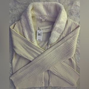 No Comment- White Faux Fur Ribbed Long Sleeve Sweater